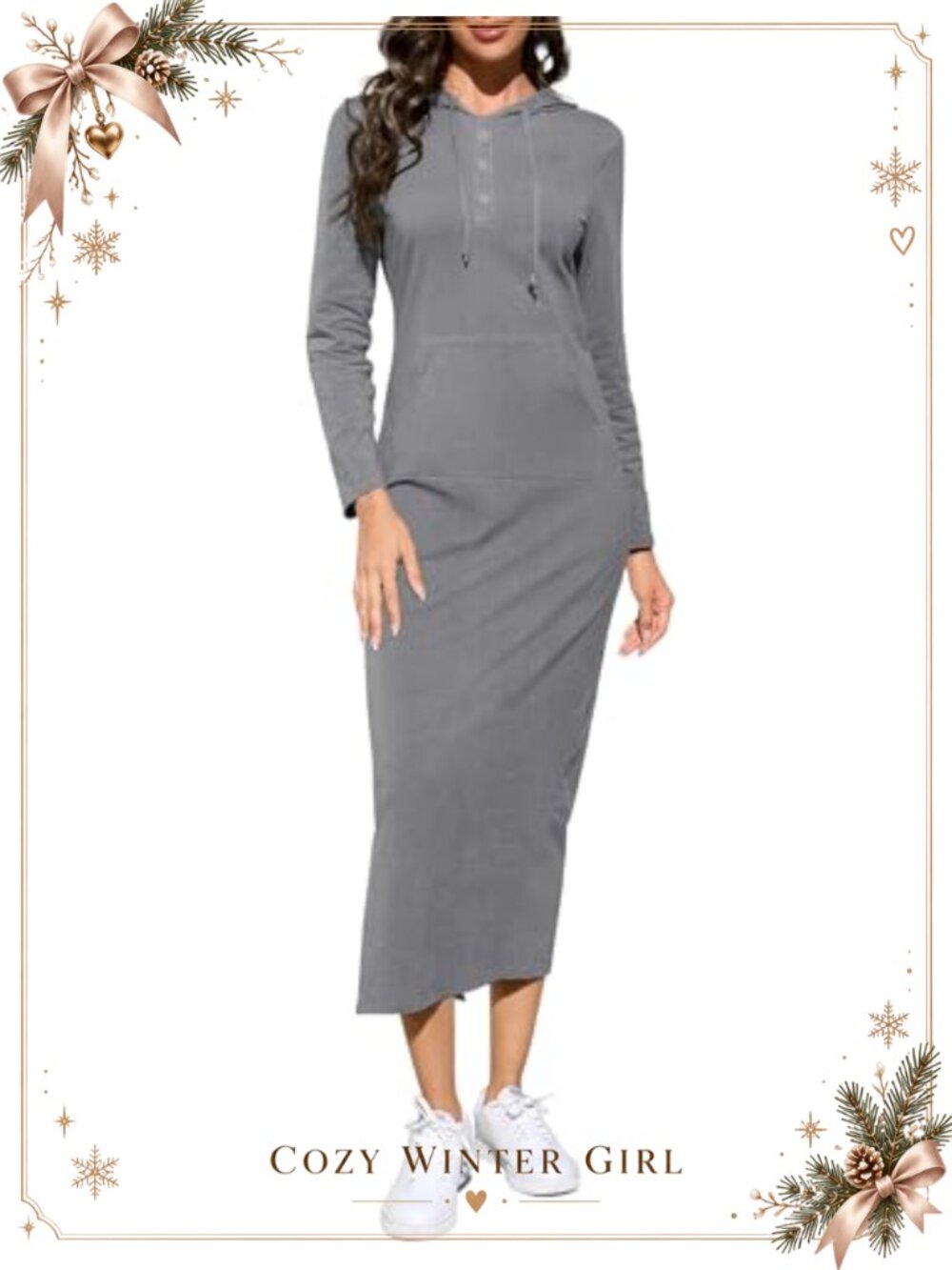 Slim Fit Pullover Maxi Hoodie Dress Long Sleeve with Pockets